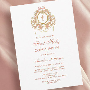 Elegant Frame Holy Cross First Communion Invitation