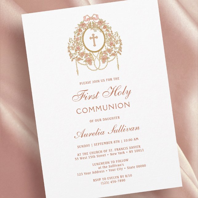 Elegant Frame Holy Cross First Communion Invitation (Creator Uploaded)
