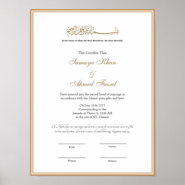 Elegant frame Muslim nikkah certificate poster (Front)