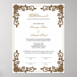 Elegant frame Muslim nikkah certificate poster