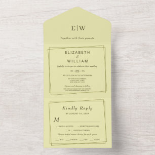 Elegant Frame on Celestial Yellow Monogram Wedding All In One Invitation
