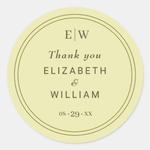 Elegant Frame on Celestial Yellow Monogram Wedding Classic Round Sticker