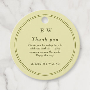 Elegant Frame on Celestial Yellow Monogram Wedding Favour Tags