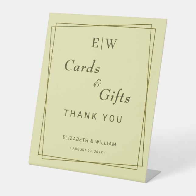 Elegant Frame on Celestial Yellow Monogram Wedding Pedestal Sign (Front)