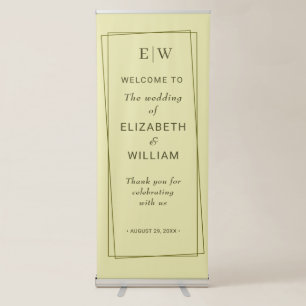 Elegant Frame on Celestial Yellow Monogram Wedding Retractable Banner