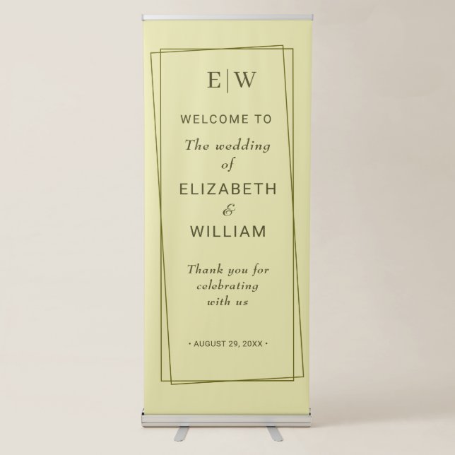 Elegant Frame on Celestial Yellow Monogram Wedding Retractable Banner (Front)