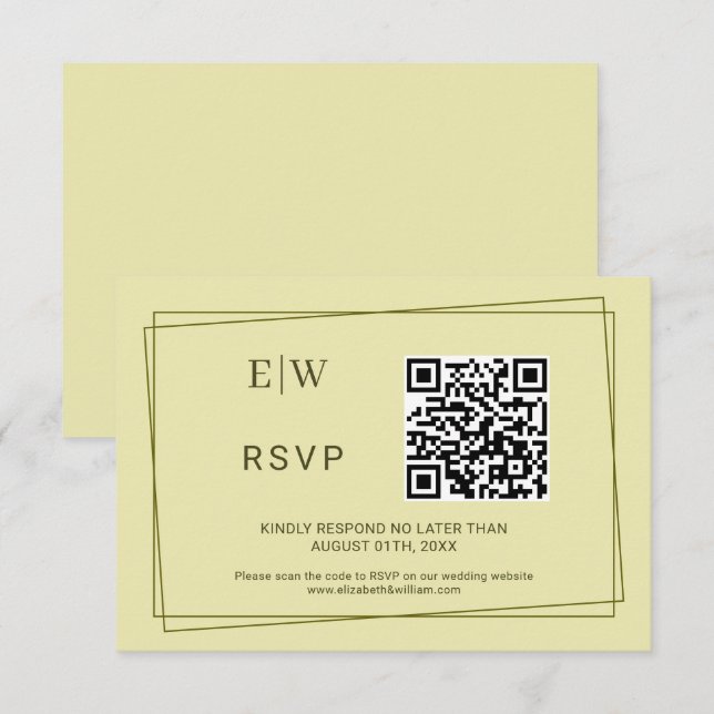 Elegant Frame on Celestial Yellow Monogram Wedding RSVP Card (Front/Back)