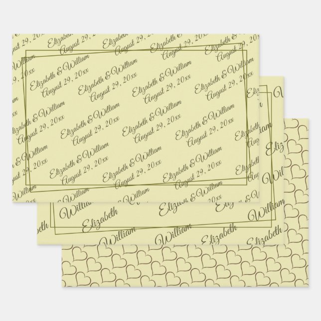 Elegant Frame on Celestial Yellow Monogram Wedding Wrapping Paper Sheet (Set)