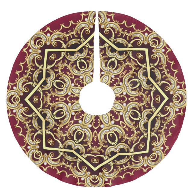 Elegant frame: pearl and gold. brushed polyester tree skirt (Front)