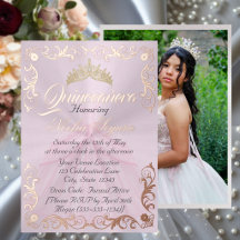 Elegant Frame & Photo on Pastel Pink Quinceanera 