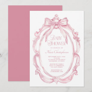 Elegant Frame + Pink Bow Baby Shower Invitation