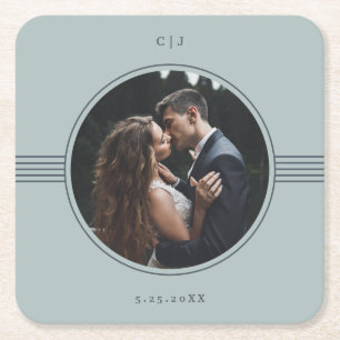 Elegant Frame Sea Glass Photo Wedding Square Paper Coaster