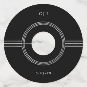 Elegant Frame   Silver and Black Monogram Wedding Wine Glass Tag