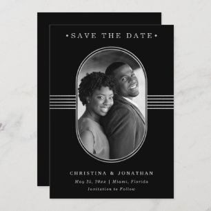 Elegant Frame   Silver and Black with Photo Save The Date