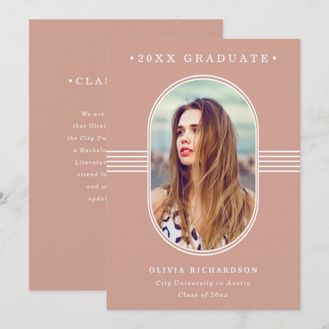 Elegant Frame | Terracotta Photo Graduation Announcement (Front/Back)