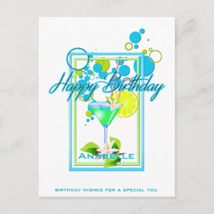 Elegant Frame Vivid Colours Birthday Cocktail Postcard