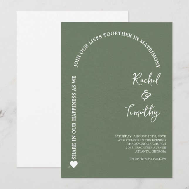 Elegant Framed in Faith Lawn Green Wedding Invitation (Front/Back)