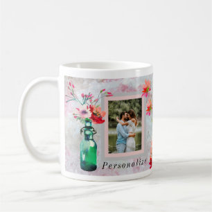ELEGANT FRAMED PHOTO FLORAL  COFFEE MUG