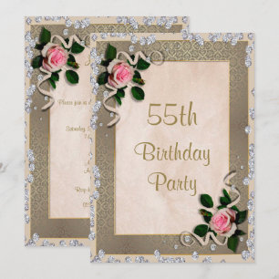Elegant Framed Pink Roses 55th Birthday Invitation