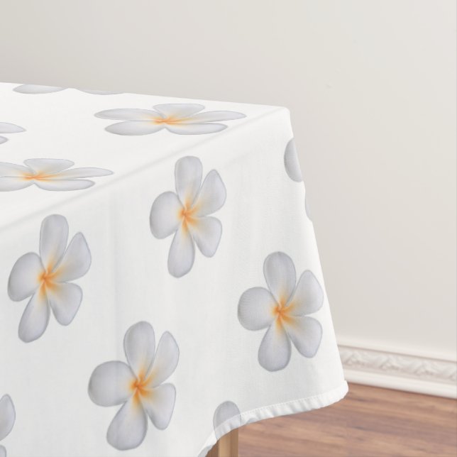 Elegant Frangipani Plumeria Flowers on White Tablecloth (In Situ)