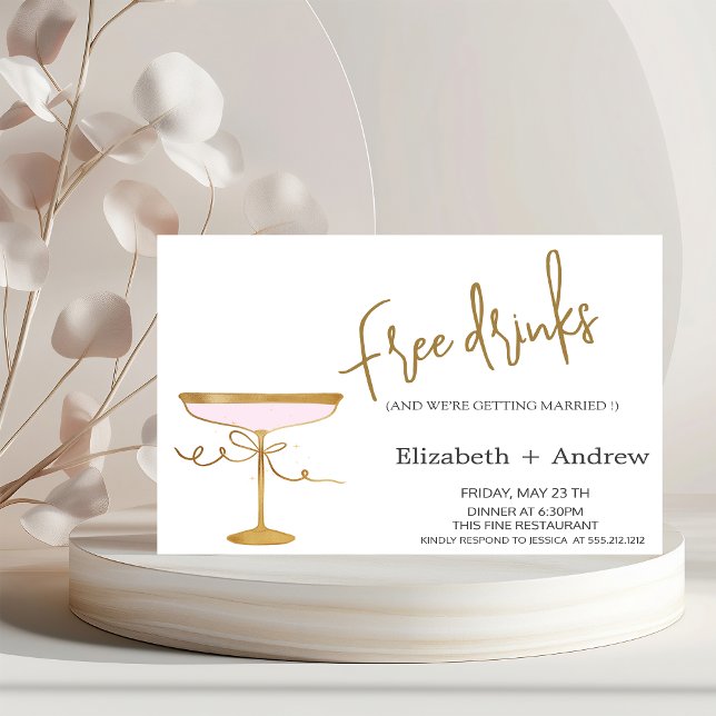 Elegant Free Drinks,Chic Champagne Glass  Invitation (Creator Uploaded)