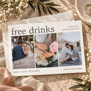 Elegant Free Drinks Three Photo Wedding Save The Date
