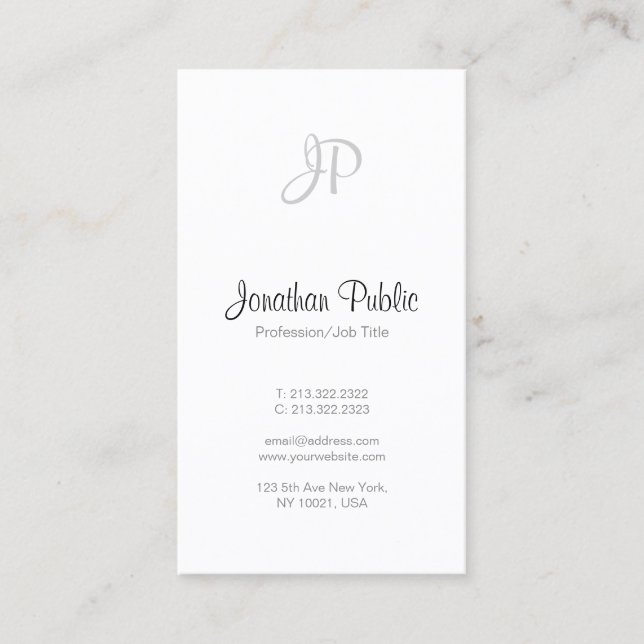 Elegant Freehand Script Monogram Modern Clean Top Business Card (Front)