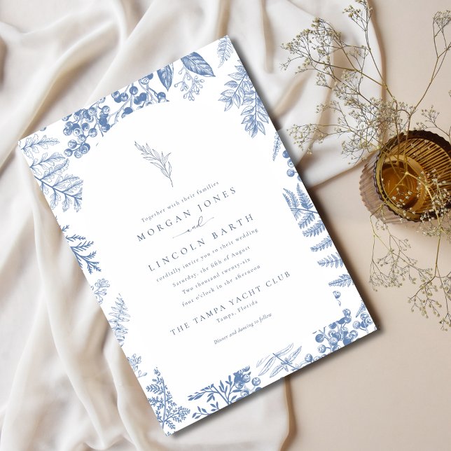 Elegant French Blue Bloom Floral Wedding Invitation (Elegant French Blue Bloom Floral Wedding Save The Date)
