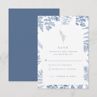 Elegant French Blue Bloom Floral Wedding RSVP Card
