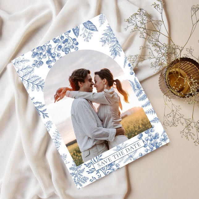 Elegant French Blue Bloom  Floral Wedding Save The Date (Elegant French Blue Bloom Floral Wedding Save The Date)