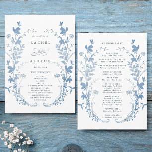 Elegant French Blue Botanical Wedding Ceremony Programme