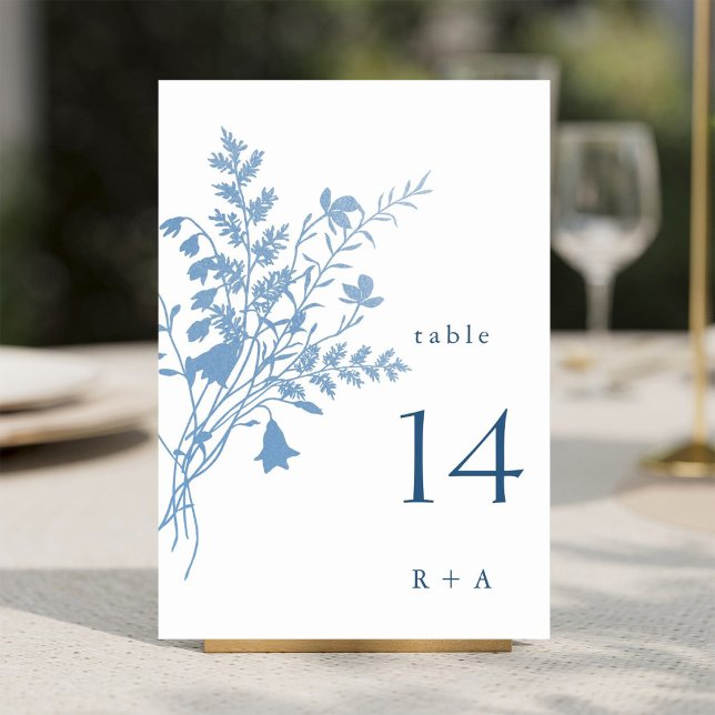  Elegant French Blue Botanical Wedding Table Number (Creator Uploaded)