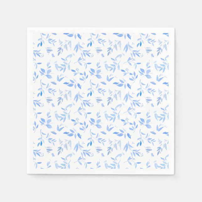 Elegant French Blue Floral Botanical Wedding Napkin (Front)