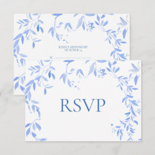 Elegant French Blue Floral Botanical Wedding RSVP Card