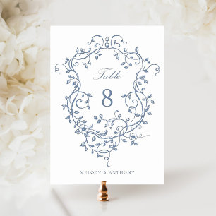 Elegant French Blue Floral Crest  Table Number