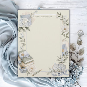 Elegant French Blue Floral Personalised Custom Letterhead
