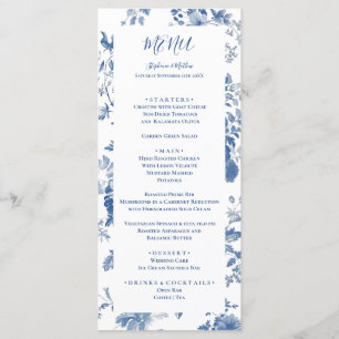 Elegant  French Blue Floral Toile Wedding Menu