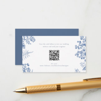 Elegant French Blue Floral Wedding QR Code Enclosure Card