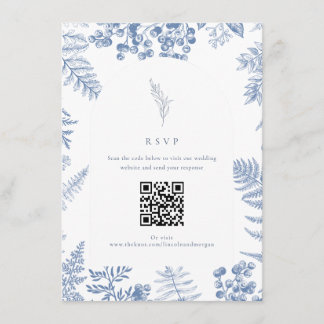 Elegant French Blue Floral Wedding QR Code Enclosure Card
