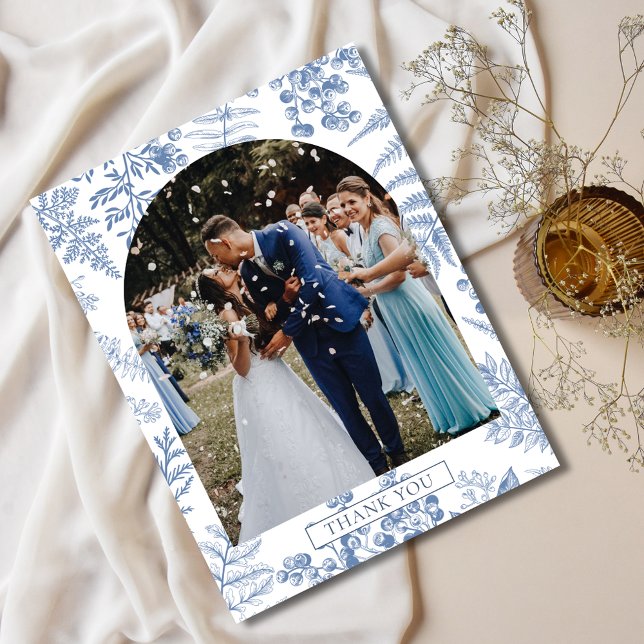 Elegant French Blue Floral Wedding Thank You Postcard (Elegant French Blue Floral Wedding Thank You Postcard)