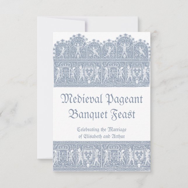 Elegant French Blue Mediaeval Banquet Feast RSVP Card (Front)