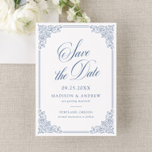 Elegant French Blue Ornate Frame Vintage Wedding