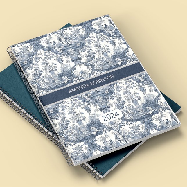 Elegant French Blue Toile De Jouy Monogram Planner (Creator Uploaded)