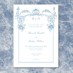 Elegant French Blue Victorian Chinoiserie Wedding Invitation