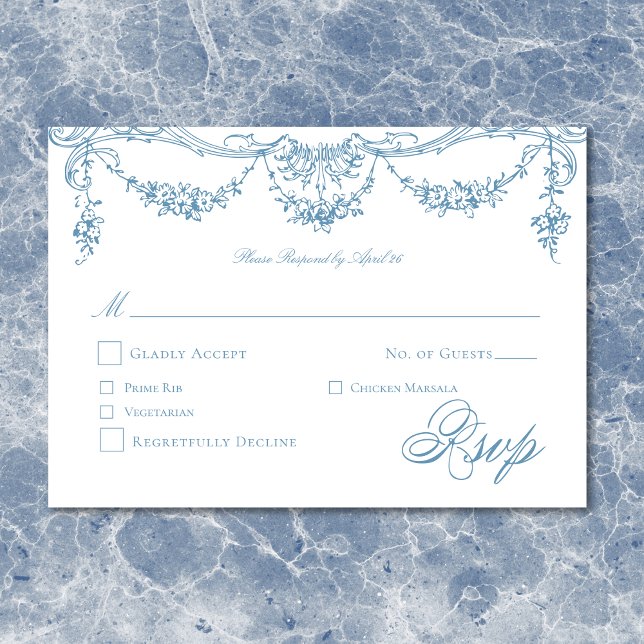 Elegant French Blue Victorian Chinoiserie Wedding RSVP Card (Elegant French Blue Victorian Chinoiserie Wedding RSVP Card)