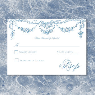 Elegant French Blue Victorian Chinoiserie Wedding RSVP Card