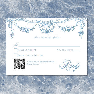 Elegant French Blue Victorian Chinoiserie Wedding RSVP Card
