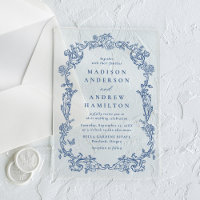 Elegant French Blue Victorian Floral Frame Wedding