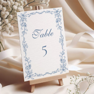 Elegant French Blue Vintage Floral Wedding Table Number