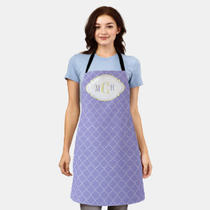 Elegant French Blue White Yellow Trellis Monogram Apron